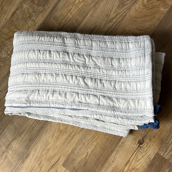 Threshold Bedding Threshold White Quilt With Blue Embroidered